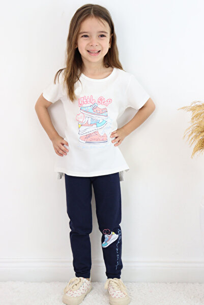 Breeze Girl's Tights Set Colorful Shoes Printed 5-10 Years, Ecru