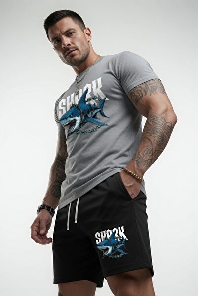 Nivorix Shark Printed Soft Short Sleeve Top and Shorts Set