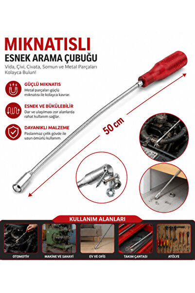 DENİZ Mıknatıslı Spiralli İnce Uçlu Esnek Çubuk Metal Vida Civata Somun Arama...