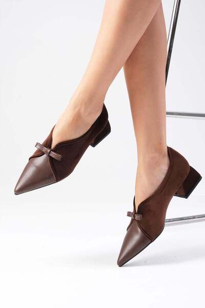 Mio Gusto Sabine Brown Velvet Pointed Toe Women's Low Heeled Shoes
