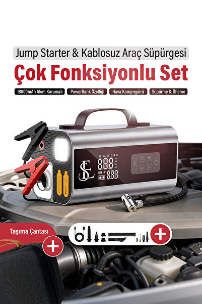 EN SİGA Akü Takviye Jump Starter & Kablosuz Araç Süpürgesi 18000mAh Akım Koru...