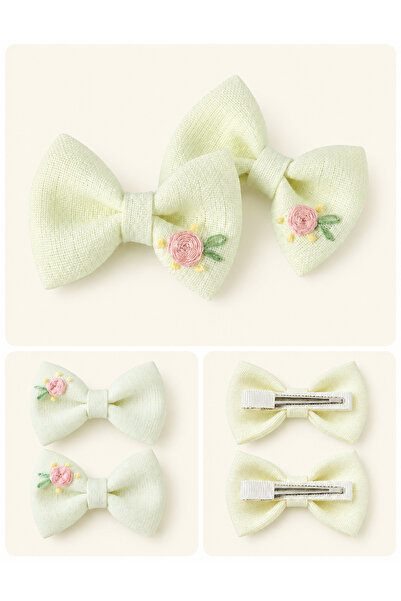 EL YAPIMI Linen Fabric Embroidered Ecru Color Double Bow Buckle