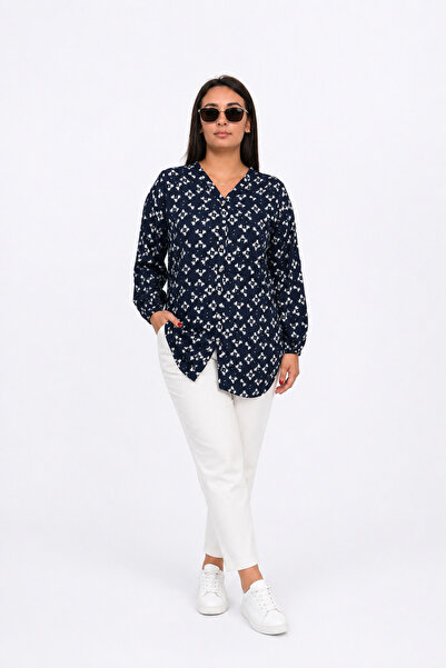 ELSEBUTİKTR Women's Comfortable Cut Cotton Viscose Tunic Shirt
