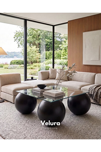 Velura Home & Living Fiber Top Sehpa & 41cm Küre Sehpa Kare Cam Orta Sehpa - ...
