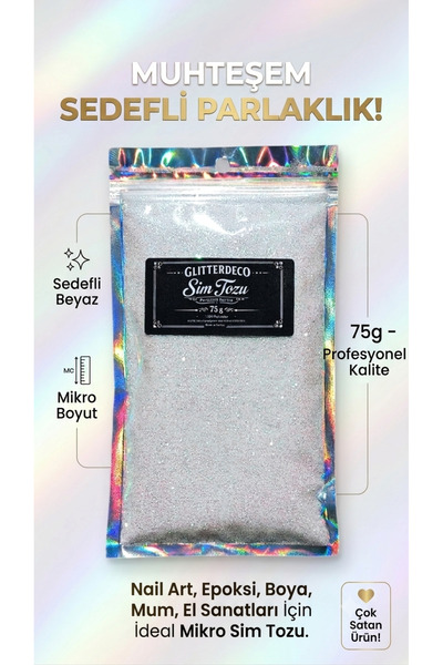 CANERLER Sedefli Beyaz Glitter Mikro Toz Sim 75gr. Kozmetik, Epoksi , Boya , ...