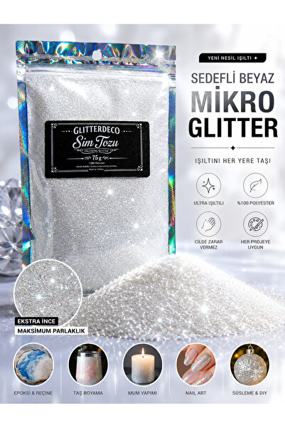 CANERLER Sedefli Beyaz Glitter Mikro Toz Sim 75gr. Kozmetik, Epoksi , Boya , ...