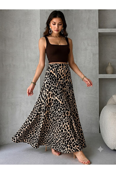 BABYSİ KİDS CLUB Leopard Patterned Long Wrap Flared Skirt