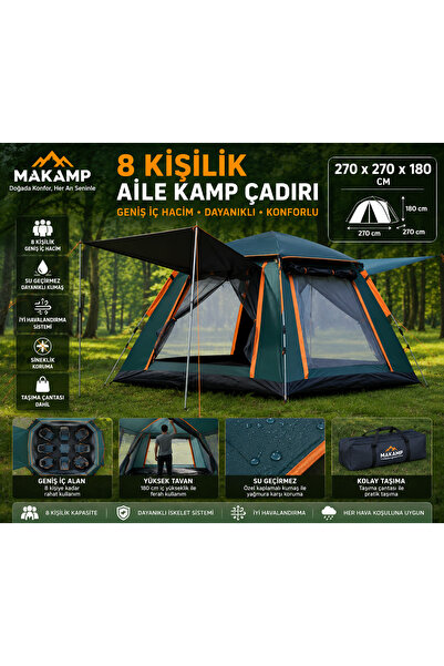 MAKAMP 8 Kişilik Otomatik Çadır Tenteli Oxford Kumaş