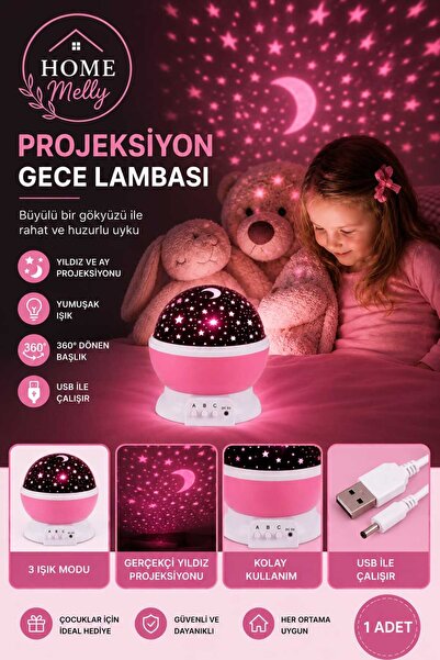 btm home Projeksiyon Gece Lambası - Renkli LED Çocuk Odası Tavan Yansıtan Mas...