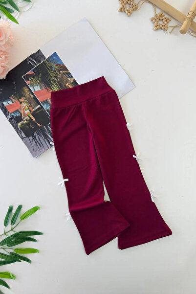Minigimin Cicileri My Little Girl's Flexible Tights with Bow Detail - Burgundy