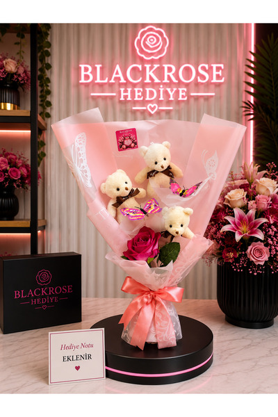 blackrosehediye Ayıcıklı Güllü Kelebekli Konsept Hediye Buket - Kelebek Buket...