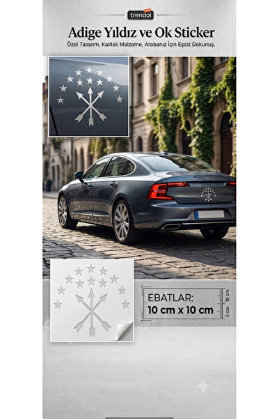 YSR HOME 2'li Çerkes Bayrağı Oto Arka Cam Sticker - 12 Yıldız 3 Ok Adige Semb...