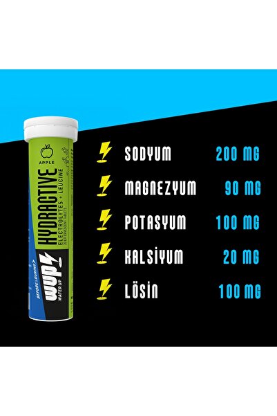 Water Up WUP Hydractive, Sodyum, Potasyum, Magnezyum, Lösin, Elma Aromalı, 2x20 Efervesan Tablet