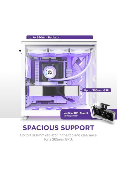 OEMS صندوق أبيض NZXT H6 Flow RGB - غرفة مزدوجة مدمجة - 3x120mm مراوح RGB - زجاج بانورامي