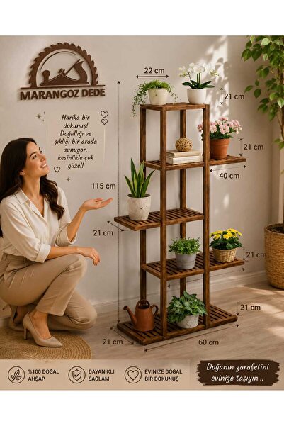 MarangozDede MARANGOZ DEDE 115 CM BOYUNDA 5 RAFLI ÇİÇEKLİK SAKSILIK DEKORATİF...