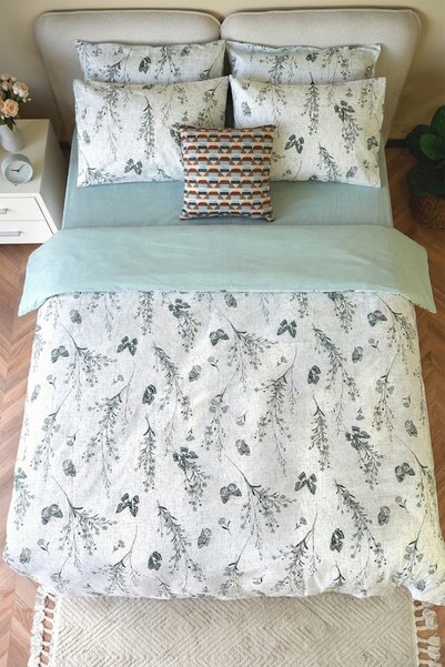 Loyal Home Butterfly Çift Kişilik Pamuklu Nevresim Takımı | 4 Parça | Çarşaflı, Yastıklı Set