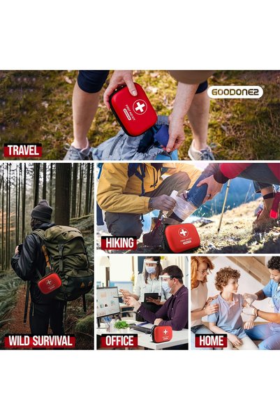 GOODONE2 200 Pcs First Aid Kit + Survival kit for Treat, Protect Minor Cuts, Scrapes. Home, Office, Car, School, Business, Travel, Emergency, Survival, Hunting, Outdoor, Camping & Sport Red