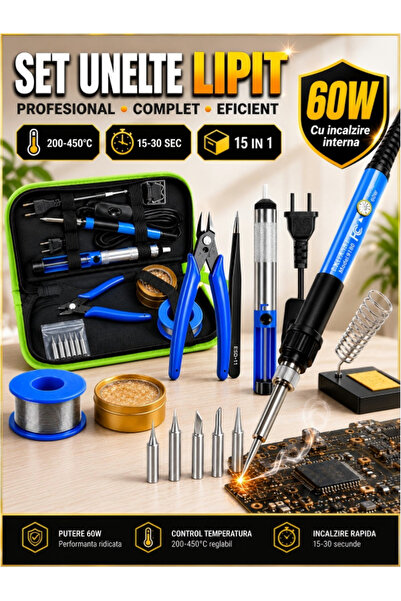 Excitat Kit pistol de Lipit, Excitat®, Set letcon cu accesorii de lipit, 15pc...