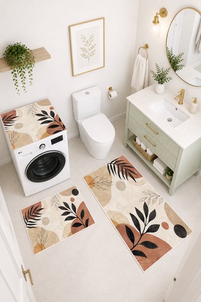 Coco Clementine Modern 3 Parça Banyo Paspas Seti Kaymaz Tabanlı Makinede Yıka...
