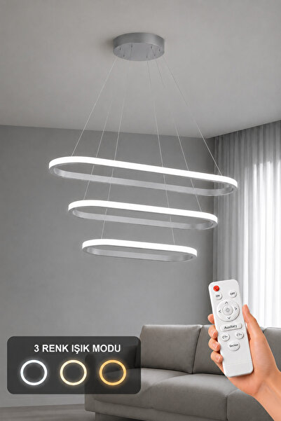 AvizeGO Elipso 3'lü LED Sarkıt Avize 3 Renk Kumandalı