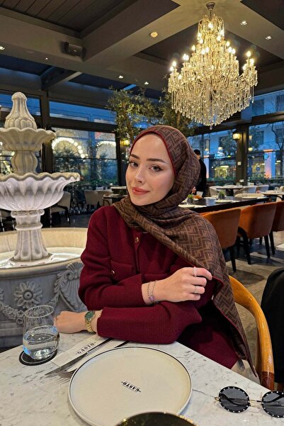 diorel F Desen Yün İpek Şal Bordo