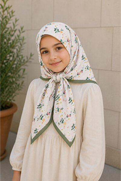 Beybium Girl's Green Flower Themed Cotton Children's Scarf 80*80cm