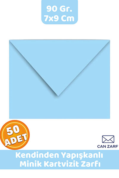 İstisna 50 Adet Açık Mavi Renkli Küçük Zarf 7x9 Cm 90 Gr. Kendinden Yapışkanl...