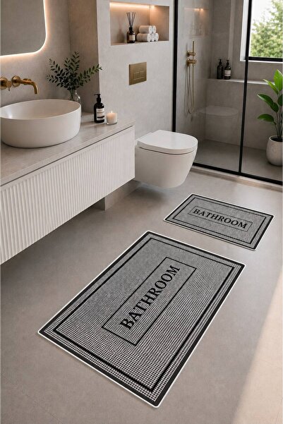 GNL HOME طقم سجادة حمام منقوشة مقاس 60 × 100 - 40 × 60، قاعدة غير قابلة للانز...