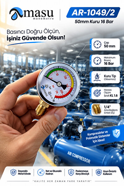 Arus MANOMETRE 50 MM KURU 16 BAR ALTTAN BAĞLANTILI