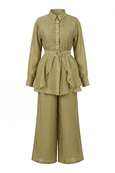 Modamorfo Lined Cupra Suit with Elastic Waistband, Belt, Pockets and Trousers...