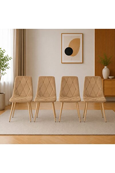 Artool Set 4 scaune bucatarie/living, Artool, Libra, catifea maro, picioare m...