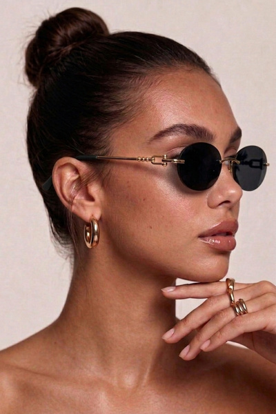 GlimmerGroove Tfy Metal Oval Women's Sunglasses with Gradient Cutting Glass U...