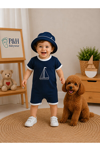 Generic Brand Baby Boy Hat and Sailing Embroidered Snapback Summer Jumpsuit