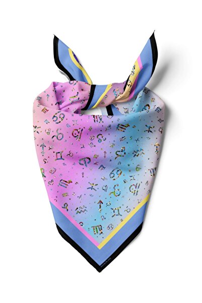 Modabutik Violla G28 Kadın Mavi Number Desenli 50x50 Bandana HYL DG01418-22