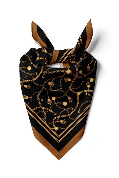 Vissona Violla C28 Kadın Sarı Siyah Zincir Desenli 50x50 Bandana HYL DG01611-22