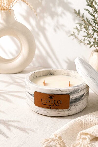 COHO Bergamot Kokulu Mum Beton Mermer Desen Premium Esans Kapaklı
