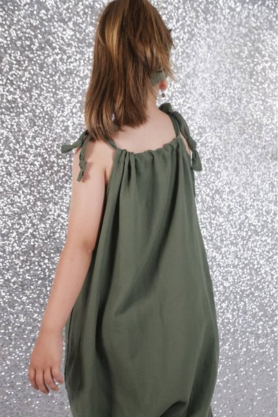 Bebeu 100% Organic Double Layer Muslin Girls' Shalwar Jumpsuit Army Green