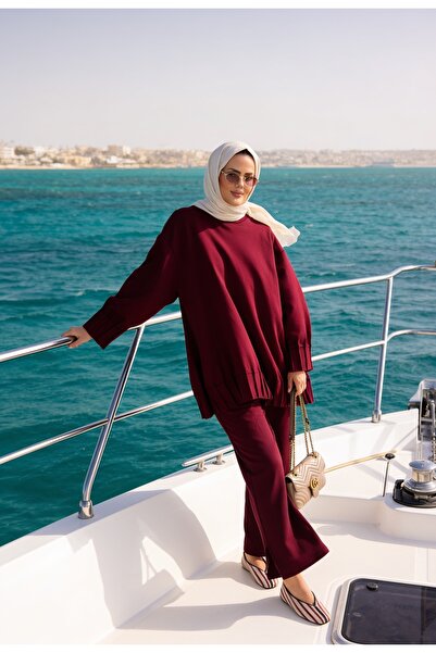 Aselim Hijap Moda Alisa Pleated Premium Modal Fabric Hijab Double Set – Burgundy