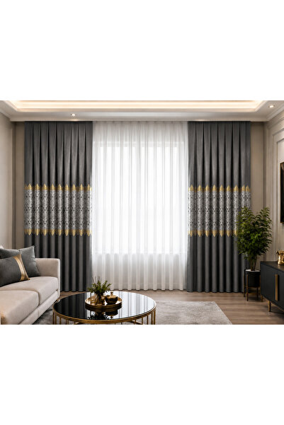 SAYDEMİR HOME Pano Fon Perde Gri Damask Çiçek Desenli Fon Perde SIK PİLE 1/3 ...