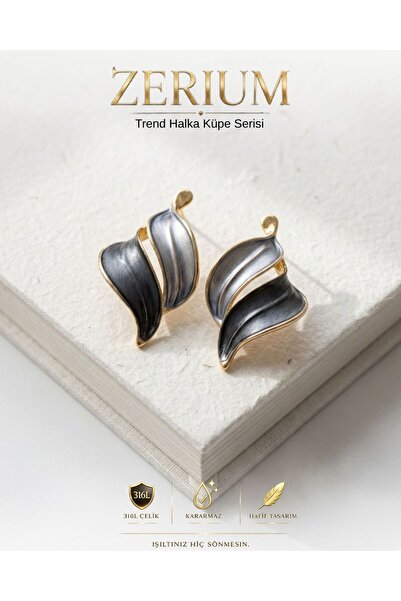 ZERİUM Trend Women's Steel Stylish Earrings Double Color Spiral Leaf Earrings...