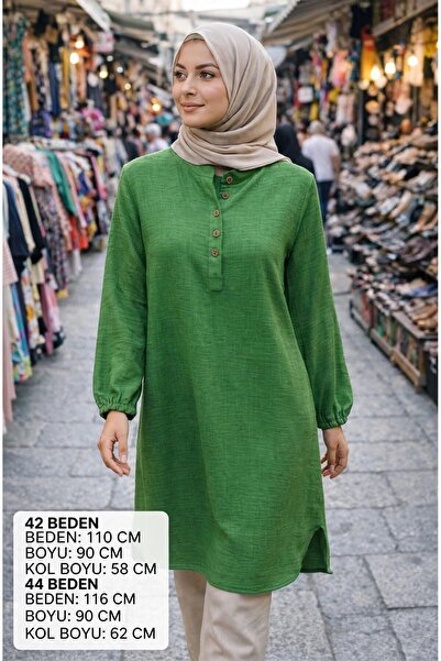 KADO Tunic Thin Summer Fabric Green Five Buttons on the Front Elastic on the ...