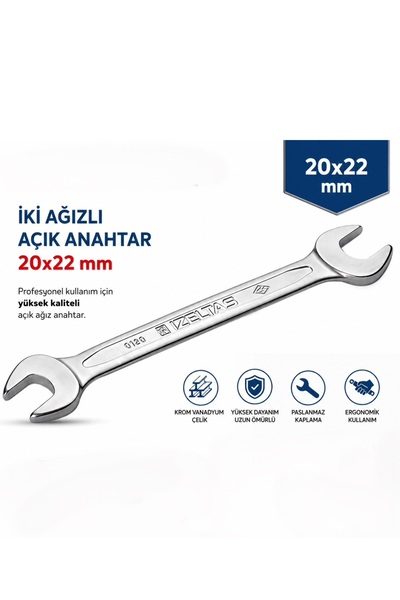 İzeltaş 0100 01 2022 İki Ağız Açık Anahtar Kısa Boy 20x22 mm