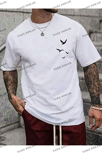 Tarzsokak Cool Art Minimal Birds majica - crna Štampano Oversize kroj letnja ...