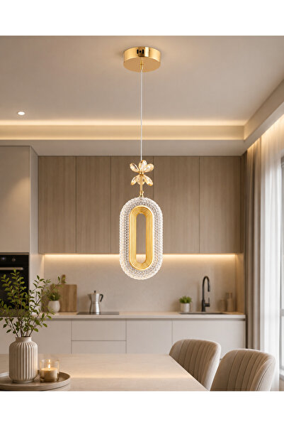 EY-EL TASARIM TEKLİ DEFNE 3 RENK MODLU KRİSTAL TAŞLI LEDLİ SARKIT AVİZE