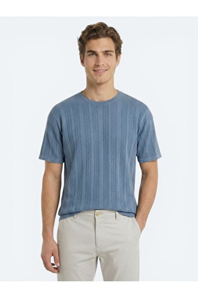 Kip Blue Striped 100% Cotton T-Shirt