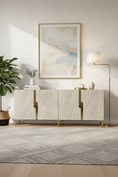cnyr KA1828ATG EVVA KONSOL ,TV SEHPASI ANTRASİT-TRAVERTEN-GOLD 180CM