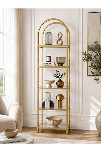AVİBO HOME Estee Gold 5 Raf Kitaplık Dekoratif Aksesuar Rafı Mutfak Rafı 40*3...