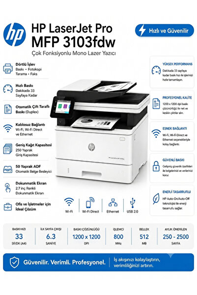 HP LASERJET PRO MFP 3103fdw YAZICI & FOTOKOPİ & TARAMA