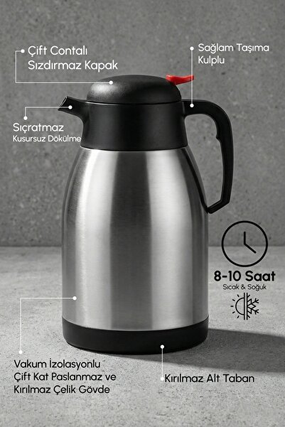 Perotti Caprice 2 Liter Double Layer Vacuum Stainless Steel Thermos - Unbreak...