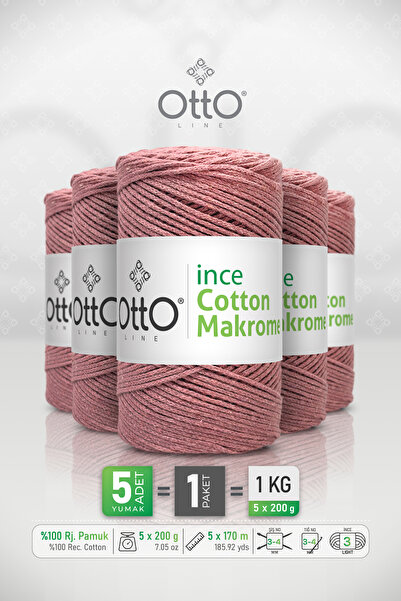 Otto Thin Cotton Macrame - Dusty Rose - 5 Pack - 2Mm/200Gr/170M - Cotton Macr...